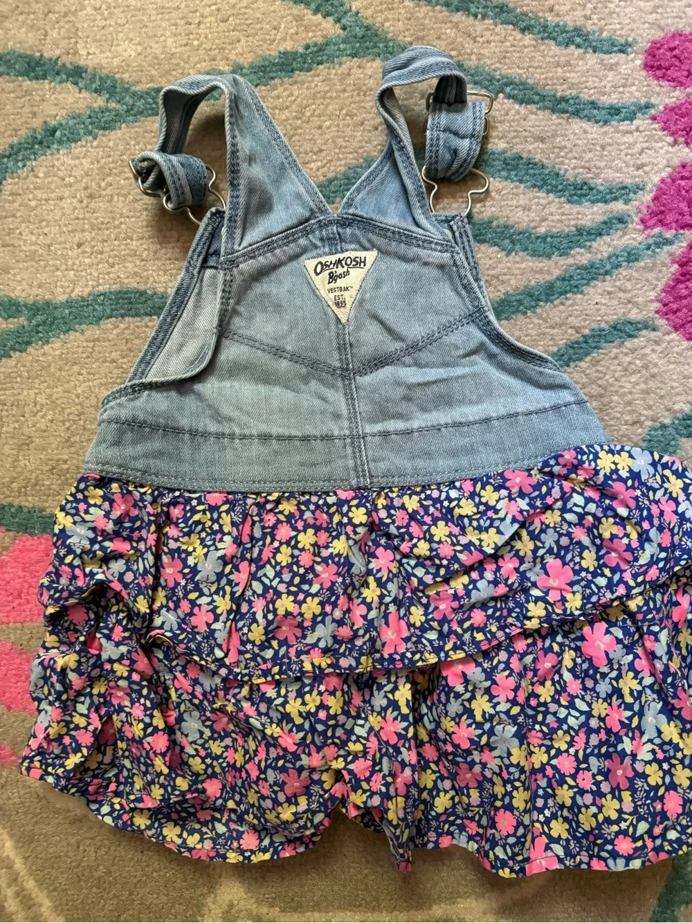 Oshkosh Floral & Denim Overall Jumper Dress